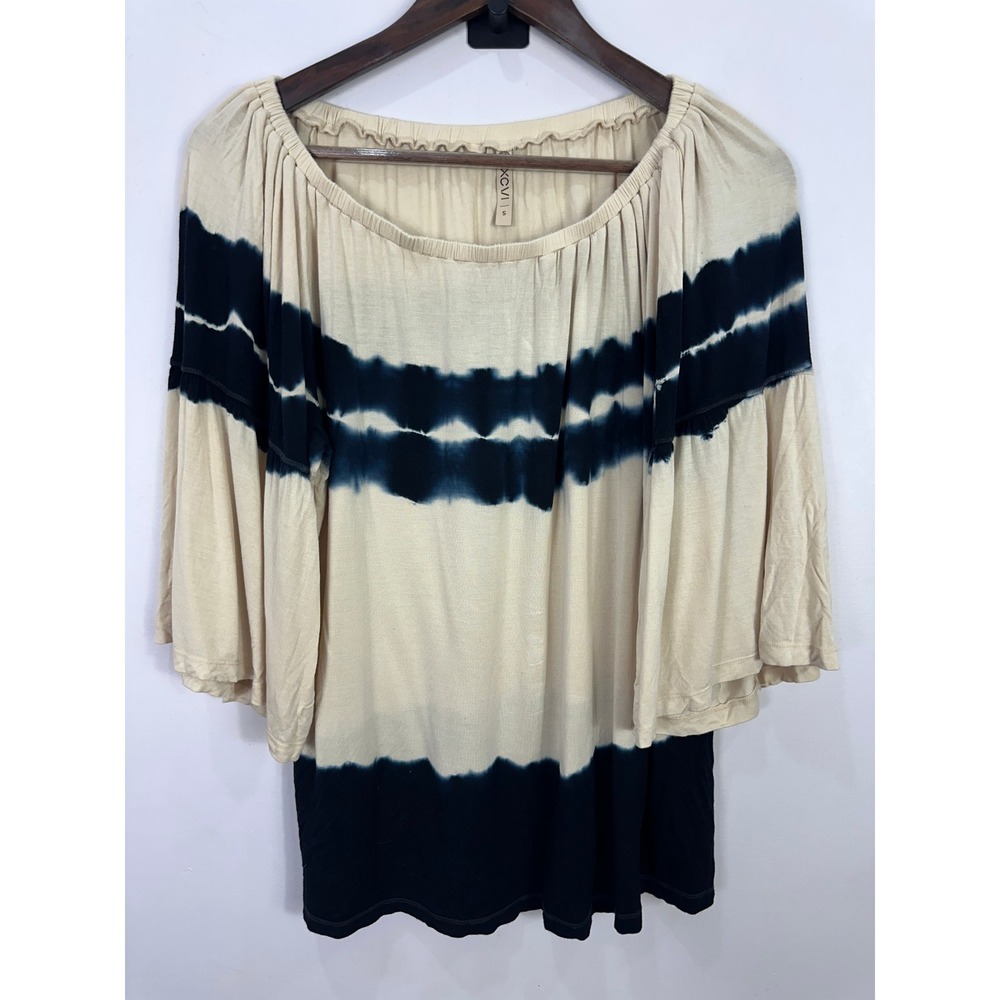 XCVI Women's Blue Cream Tie Dye Short Sleeve Top Size S Boho Casual Lagenlook